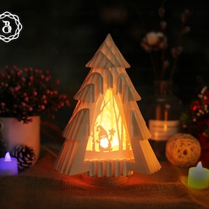 Christmas Tree With Gnome Popup 3D - Merry Christmas Pop Up 3D SVG - Xmas Paper Cutting Template SVG - SVG files - Digital Templates