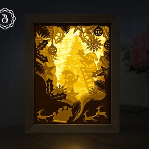 Santa Claus With Christmas Tree Shadow box SVG, Merry Christmas Light box SVG, 3D Shadowbox SVG, Paper Cutting Template Files