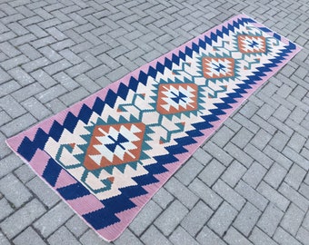 Dywan kilim w stylu vintage z Turcji: dekoracja boho na korytarz (2'6 x 9'3 stopy)