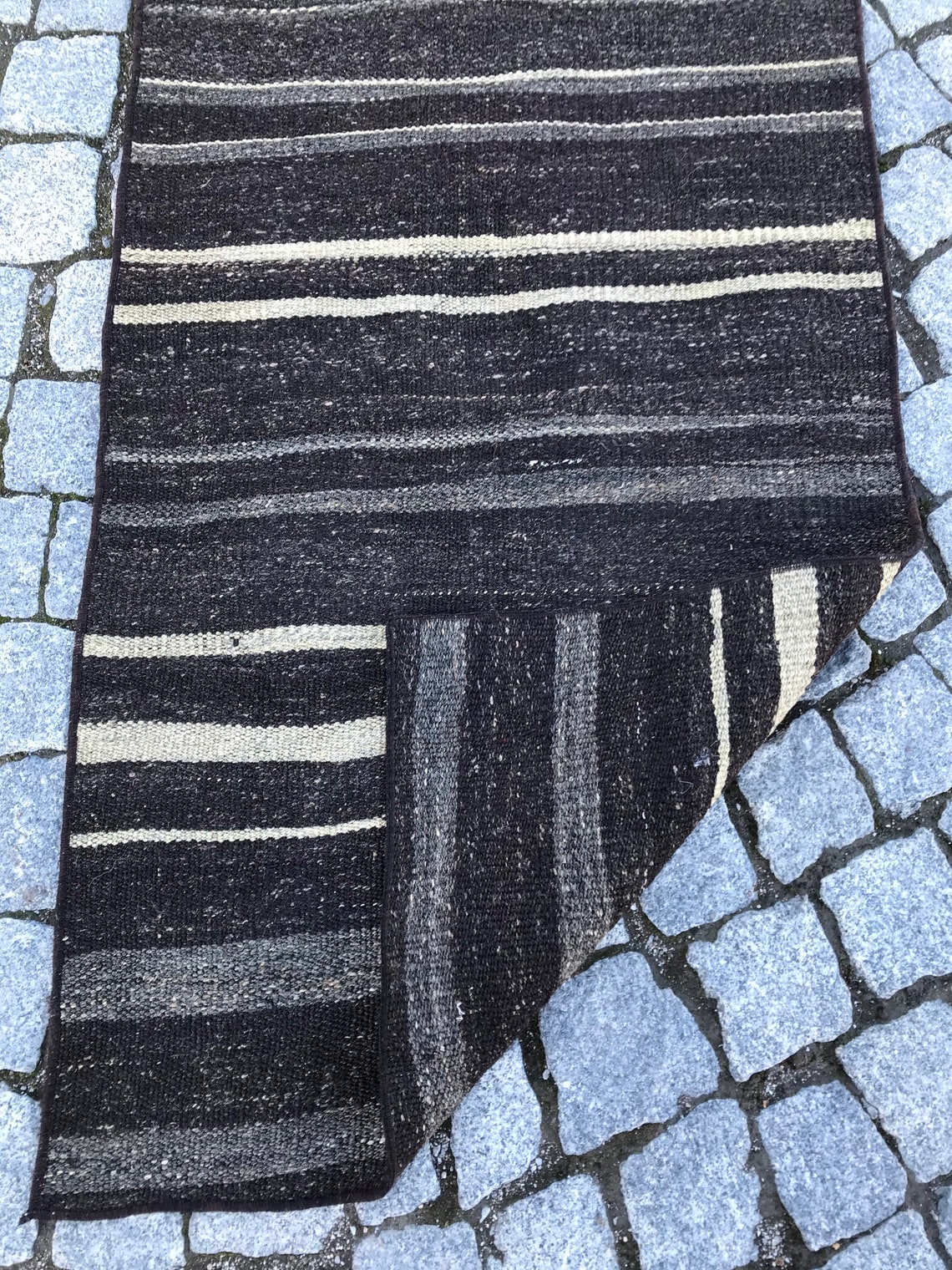 Black runner rug Organic goat hair runner rug Minimal | Etsy