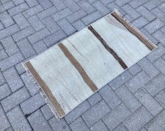 Vintage Turkish Kilim Rug: Striped Wool Flatweave (1’7 x 3’2 ft)
