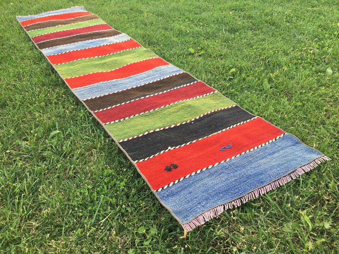 Narrow colorful striped runner rug Runner kilim rug Etsy