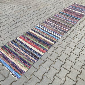 Tapete de retalhos listrado vintage: tecido à mão, estilo escandinavo, 3x12