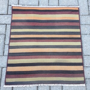 Striped small kilim rug , Door mat rug , Bath mat rug , Square small rug , Vintage small kilim rug , Striped small rug , 2x2 small rug