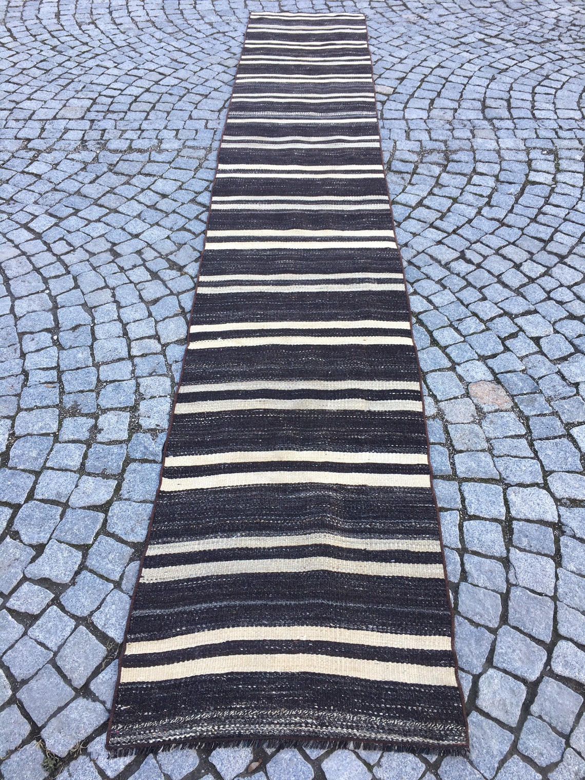 Black and white striped runner rug Organic goat hair Etsy