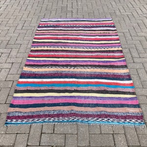 Handwoven Scandinavian Style Rag Rug: Rainbow Striped Kilim (4x7)