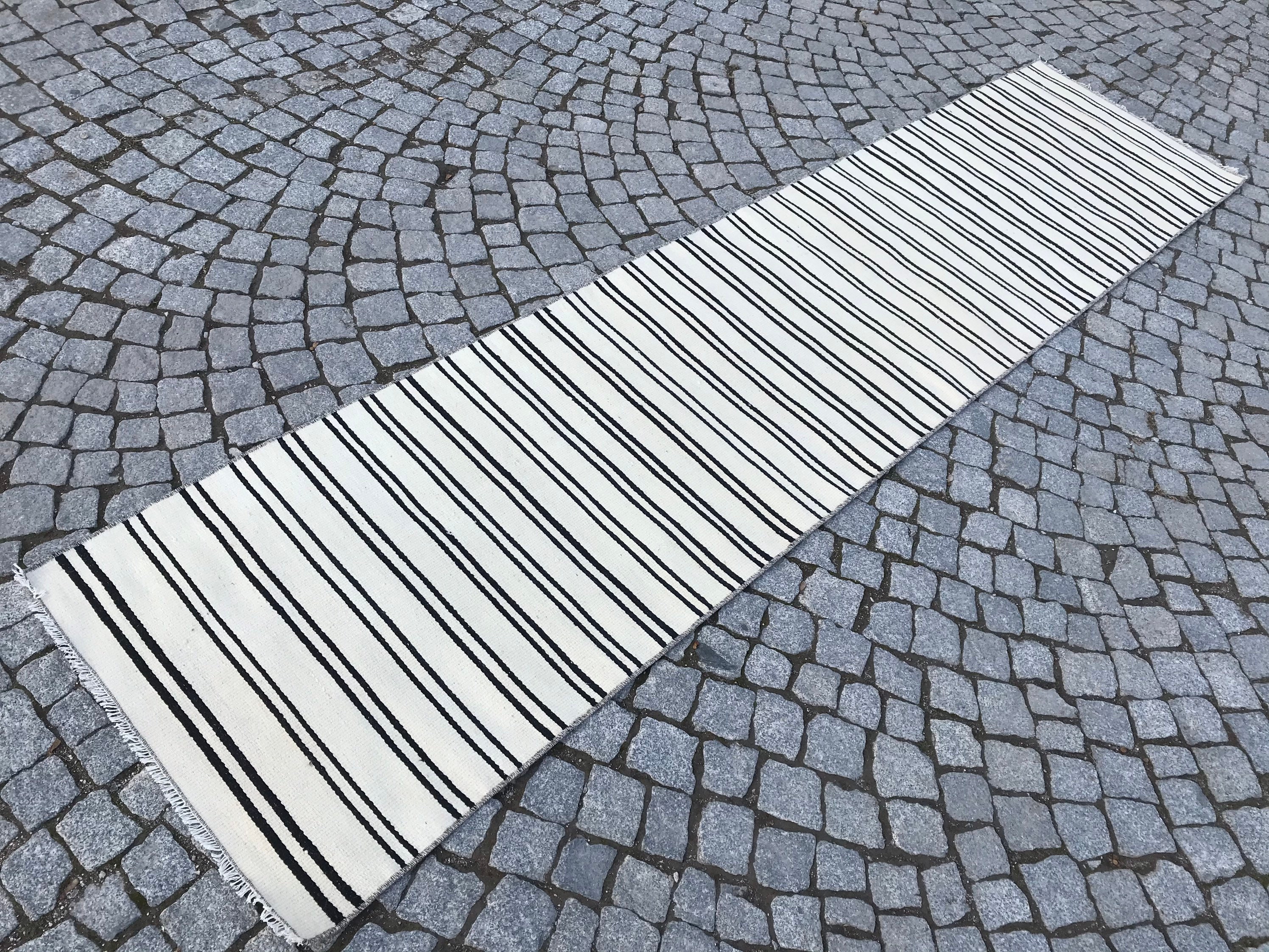 Black and white striped runner rug Natural runner rug Etsy