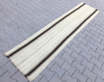 Vintage Striped Kilim Runner Rug: Turkish Wool Hallway Rug (2x9)