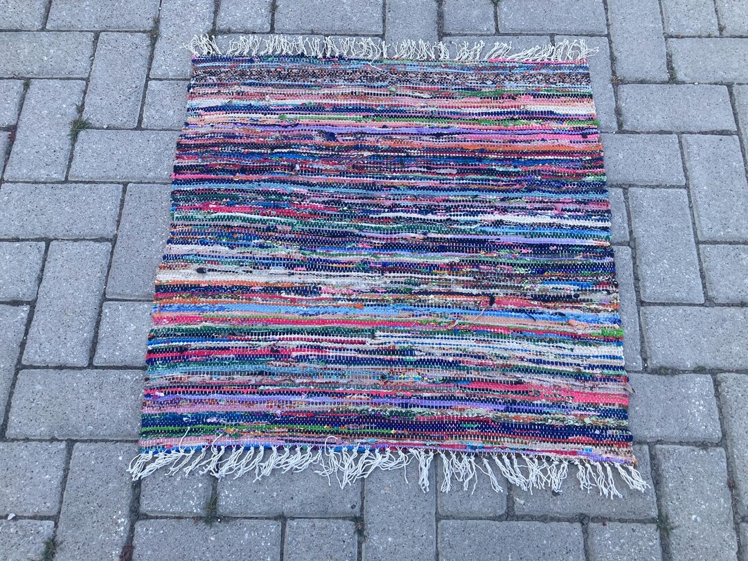 Square Small Rag Rug, Swedish Small Rug, Hand Loom Small Square Rug ...