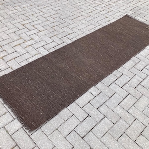 Vintage Brown Goat Hair Runner Rug: Turkish Kilim, 2x8 ft