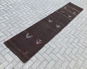Vintage runner rug , Organic runner rug , Farmhouse runner rug , Runner kilim rug , Striped runner rug  , Brown runner rug , 2x10 runner rug