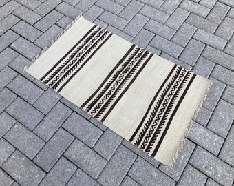 Vintage Turkish Kilim Rug: Striped Wool Flatweave (1’7 x 3’1 ft)