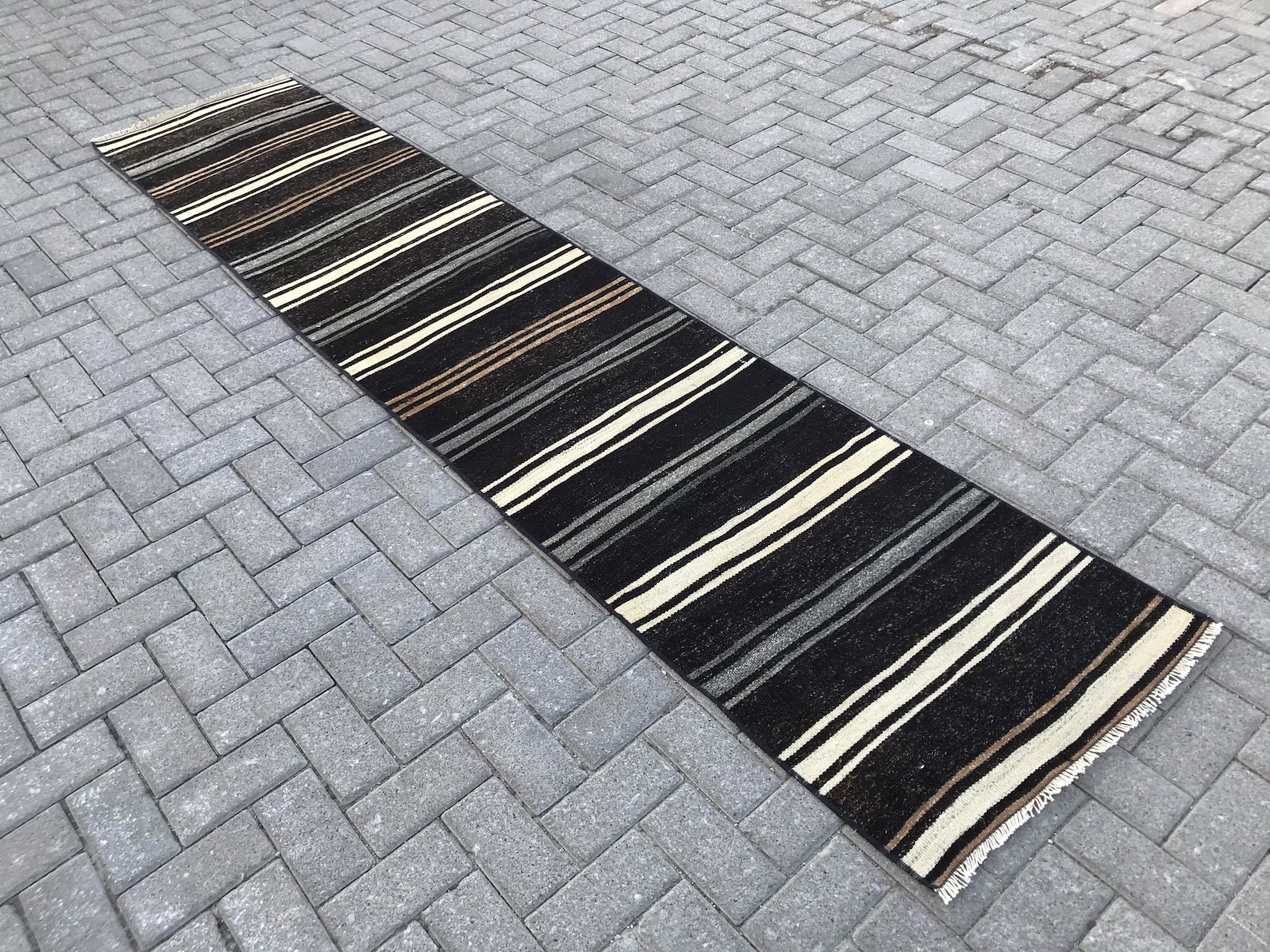 Black and White Striped Runner Rug Organic Goat Hair Etsy