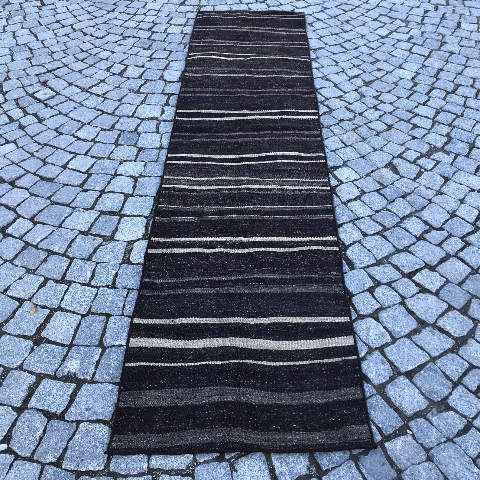 Black runner rug Organic goat hair runner rug Minimal | Etsy