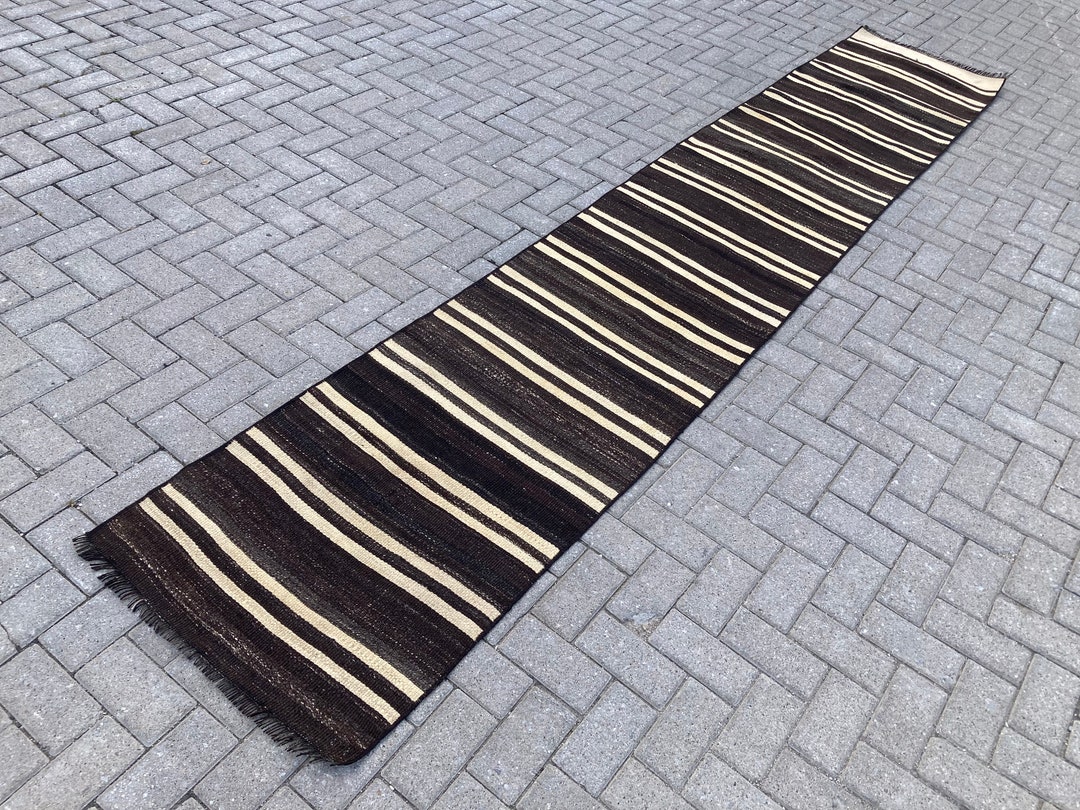 Black white runner rug Goat hair runner rug Minimalist Etsy Polska