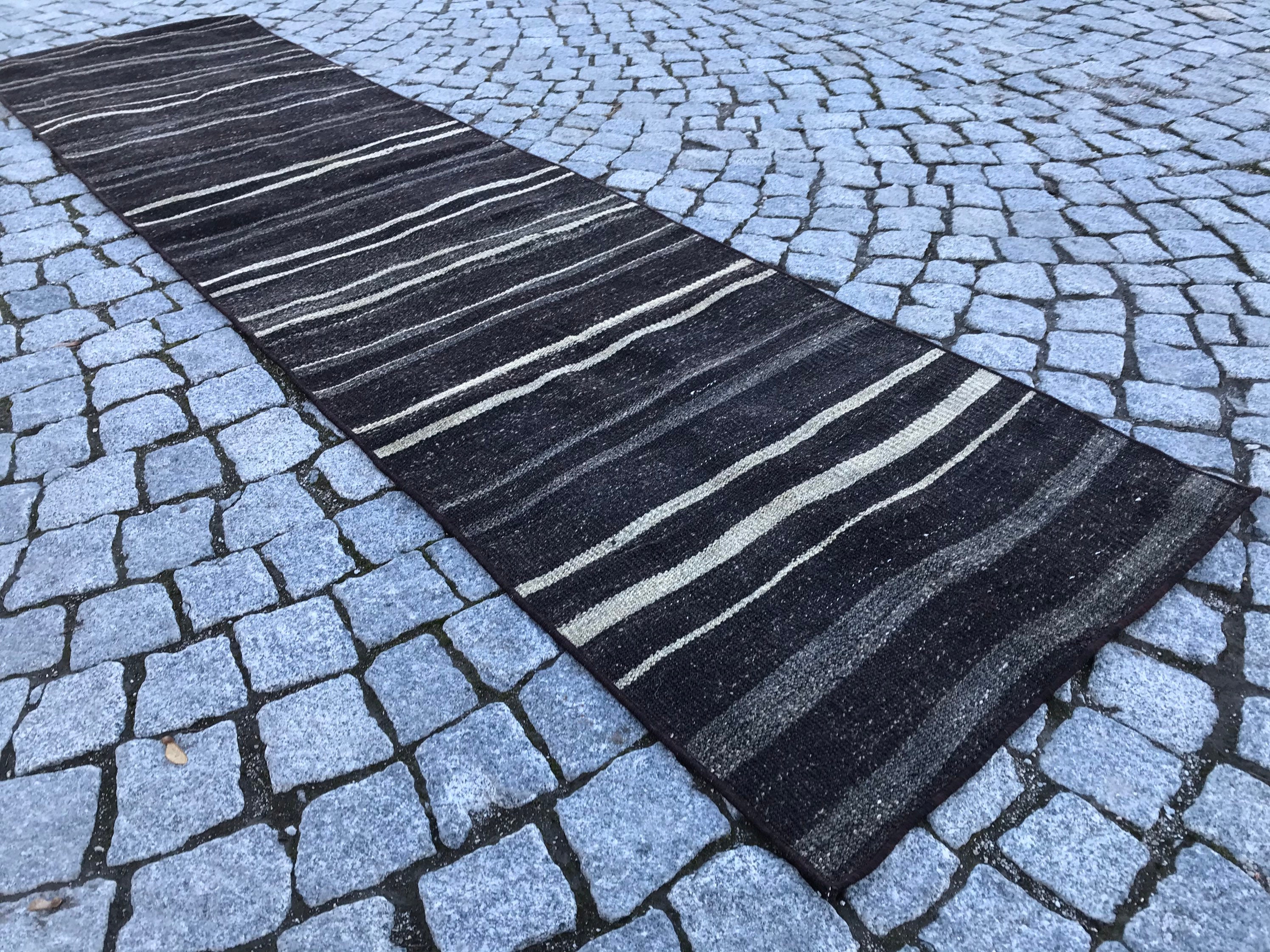 Black runner rug Organic goat hair runner rug Minimal | Etsy