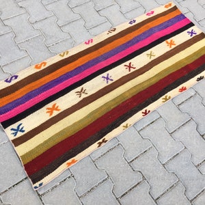 Colorful runner rug , Short runner rug , Handmade runner rug , Runner kilim rug , Vintage runner rug , 2x4 runner rug , Bohemian runner rug