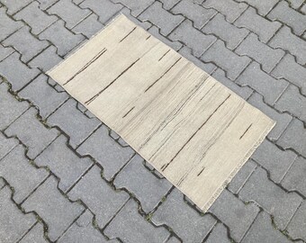 Vintage Turkish Kilim Rug: Cream & Brown Striped Flatweave (2x3 ft)