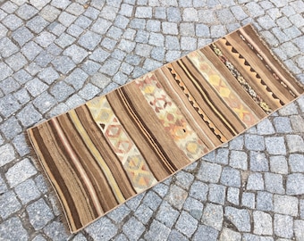 Vintage Turkish Kilim Runner Rug: Bohemian Wool, Vegetable Dyed (1’7 x 4’4 ft)