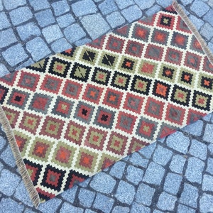Vintage Turkish Kilim Rug: Colorful Bohemian Entryway Rug (2x3 ft)
