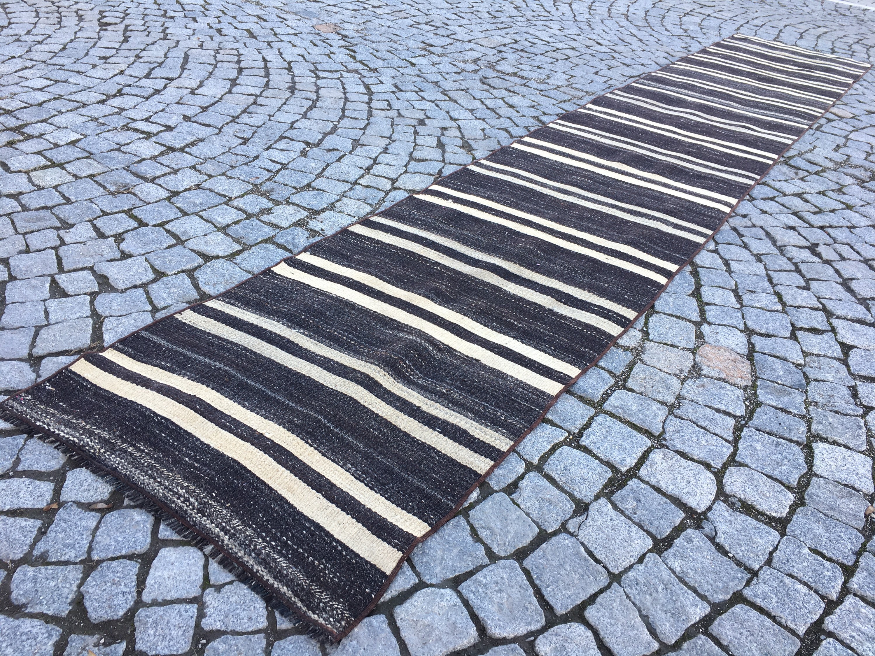Black and white striped runner rug Organic goat hair Etsy