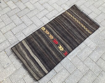 Striped Turkish Kilim Rug: Vintage Wool Small Rug (1’7 x 3’6 ft)