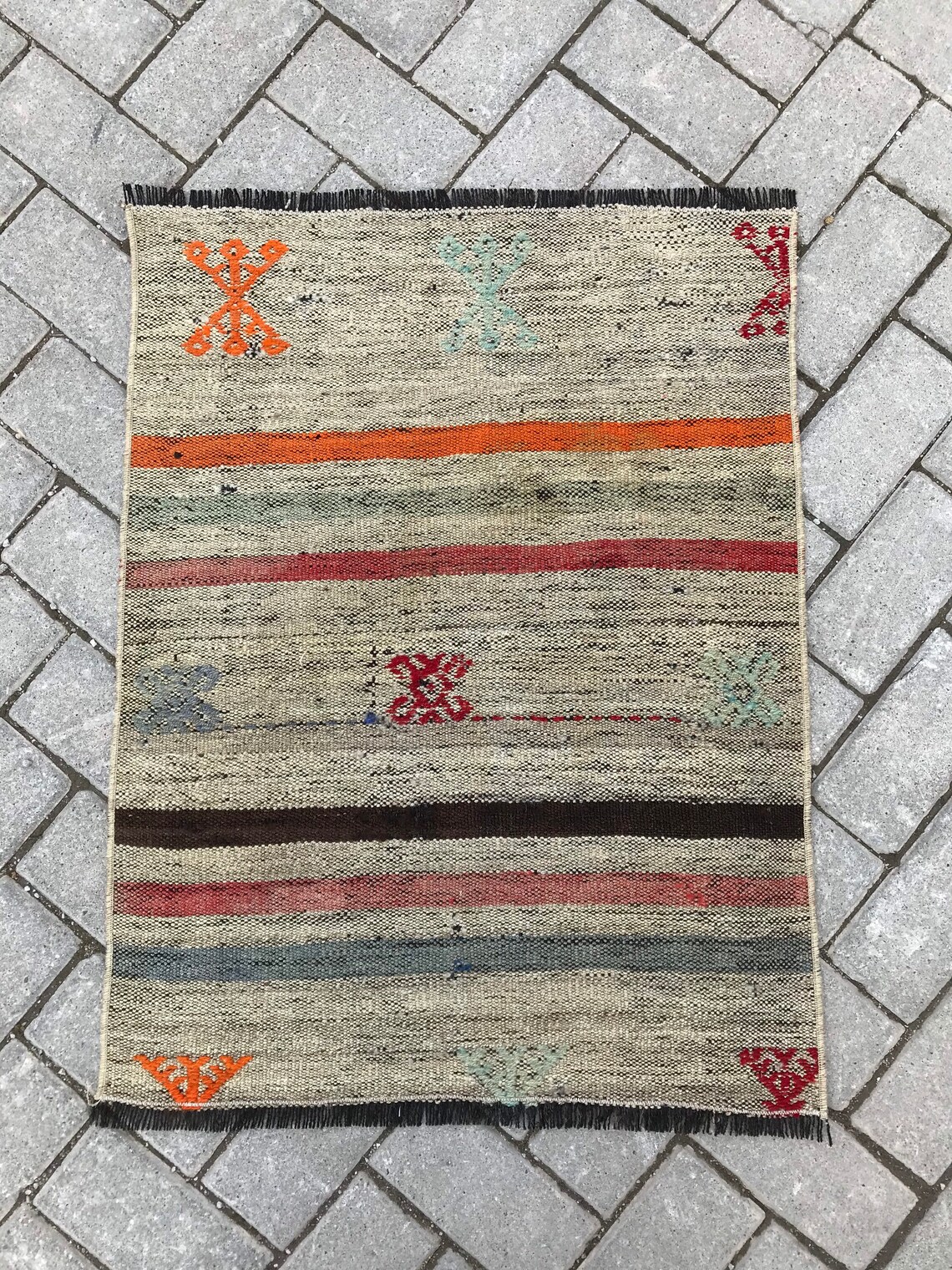 Vintage door mat rug Small kilim rug Handmade small rug Etsy