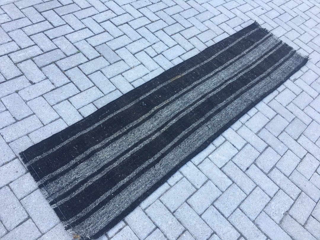 Black Organic Runner Rug Striped Runner Rug Farmhouse Etsy