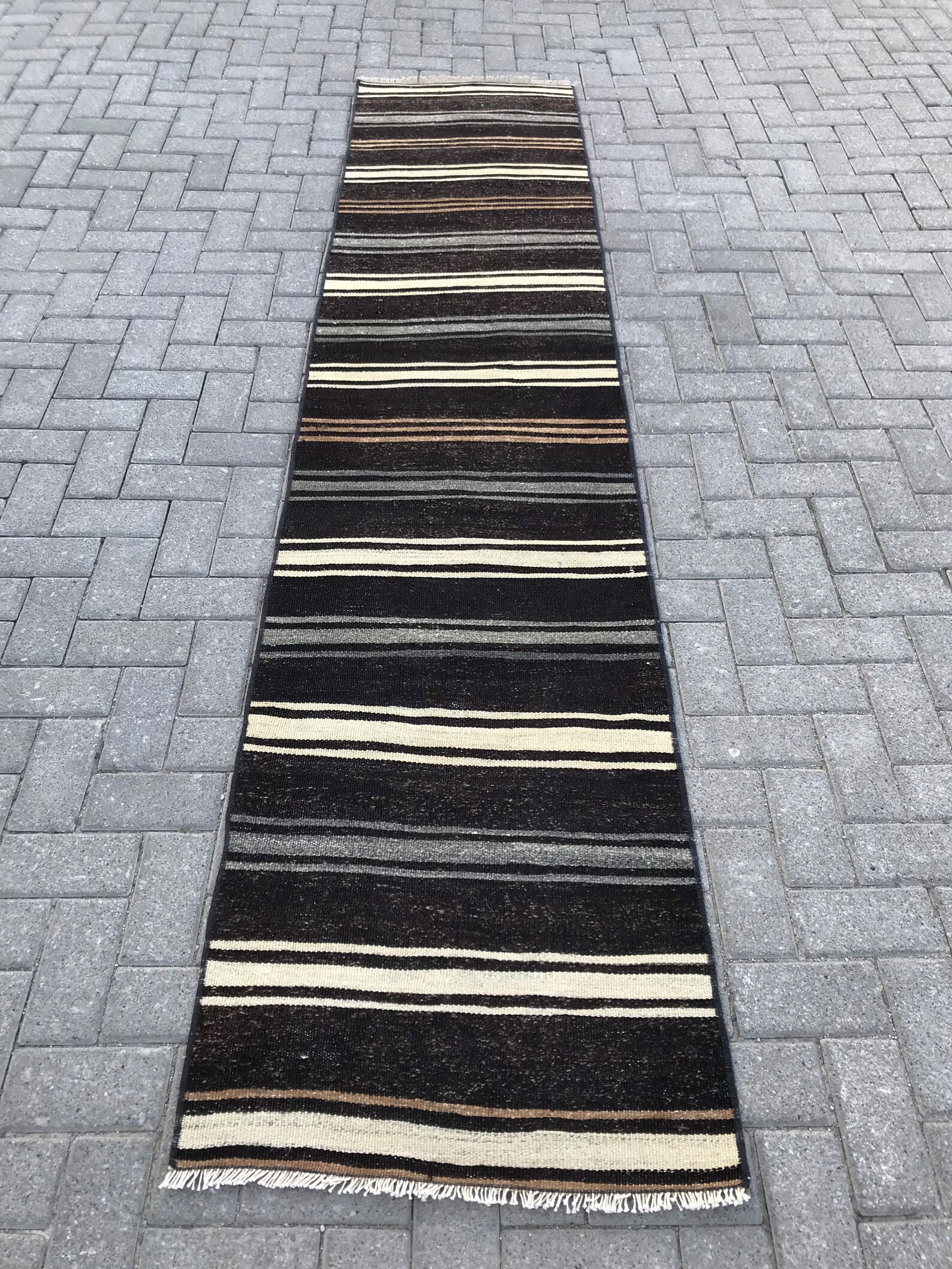Black and White Striped Runner Rug Organic Goat Hair Etsy