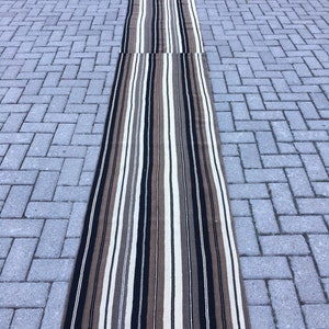Striped Runner Kilim Rug: 2x14 ft Vintage Turkish Wool Rug image 9