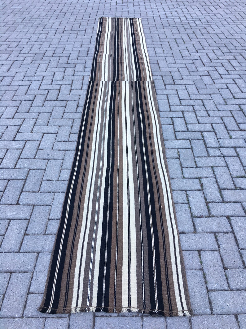 Striped Runner Kilim Rug: 2x14 ft Vintage Turkish Wool Rug image 9