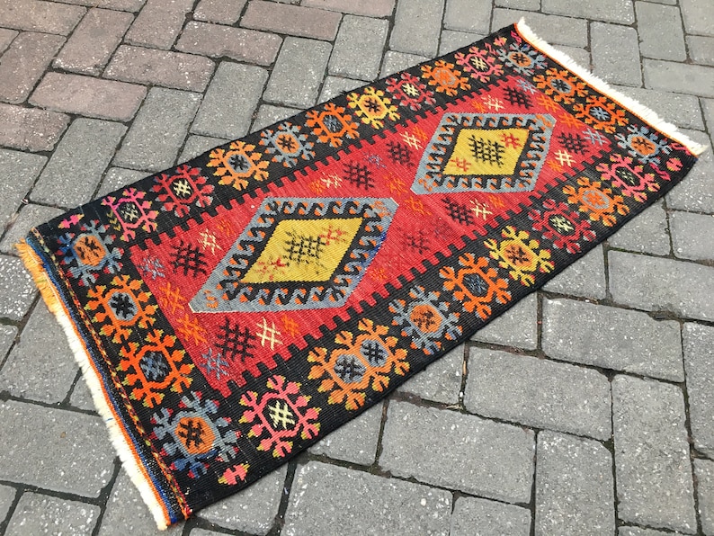 Bohemian small kilim rug Colorful Small rug Turkish kilim rug Handmade small rug Door mat rug