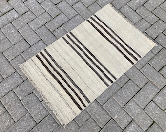 Vintage Turkish Kilim Rug: Striped Wool Flatweave (2x3 ft)