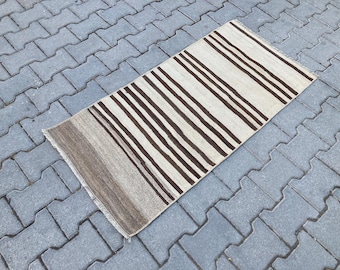 Vintage Turkish Kilim Rug: Farmhouse Striped Wool Rug (2x3 ft)