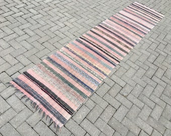 Colorful runner rug, Vintage rag runner rug, Scandinavian rag rug runner, Rainbow runner rug, Stair runner rug, Pink runner, 2x11 runner rug