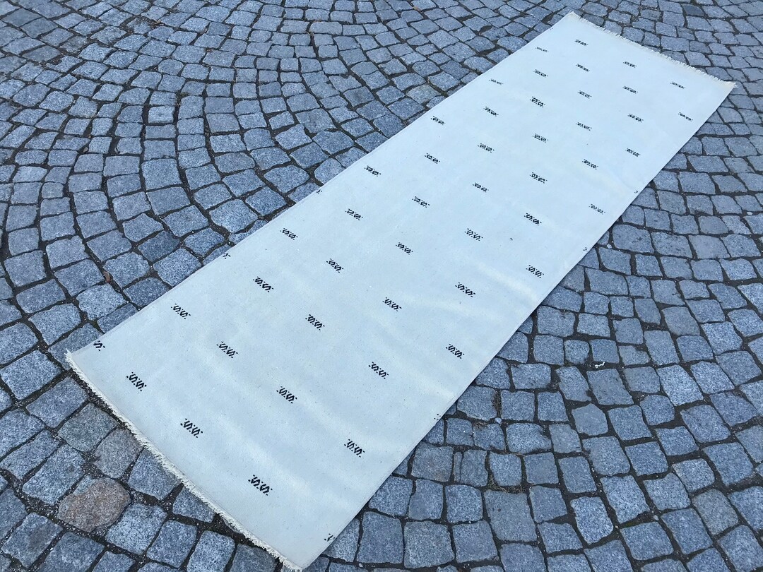 Vintage Black White Runner Rug , Natural Runner Rug , Handmade Runner