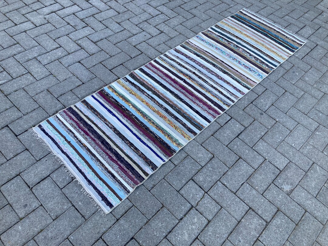 Swedish Rag Runner Rug, Hand Loom Rag Rug Runner, Rainbow Color Rag ...