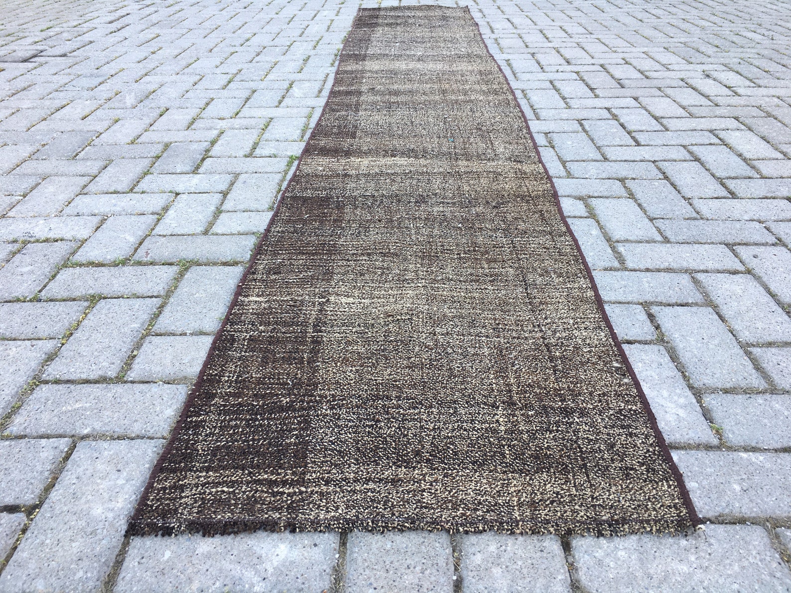 Organic narrow runner rug Dark brown solid runner rug Etsy