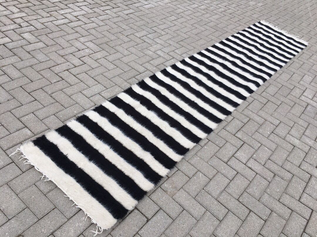 Black White Runner Rug , Striped Runner Rug , Stair Runner Rug , Shaggy