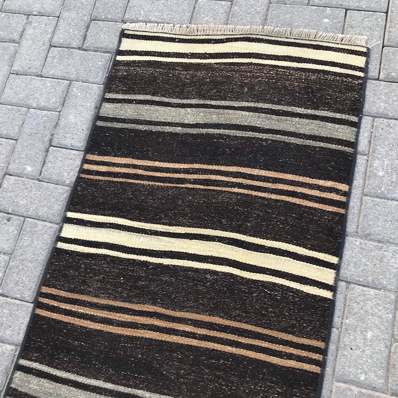 Black and White Striped Runner Rug Organic Goat Hair Etsy