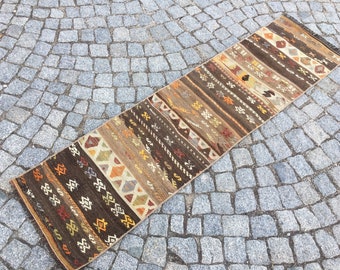 Vintage Turkish Kilim Runner Rug: 1x6 Bohemian Hallway Rug