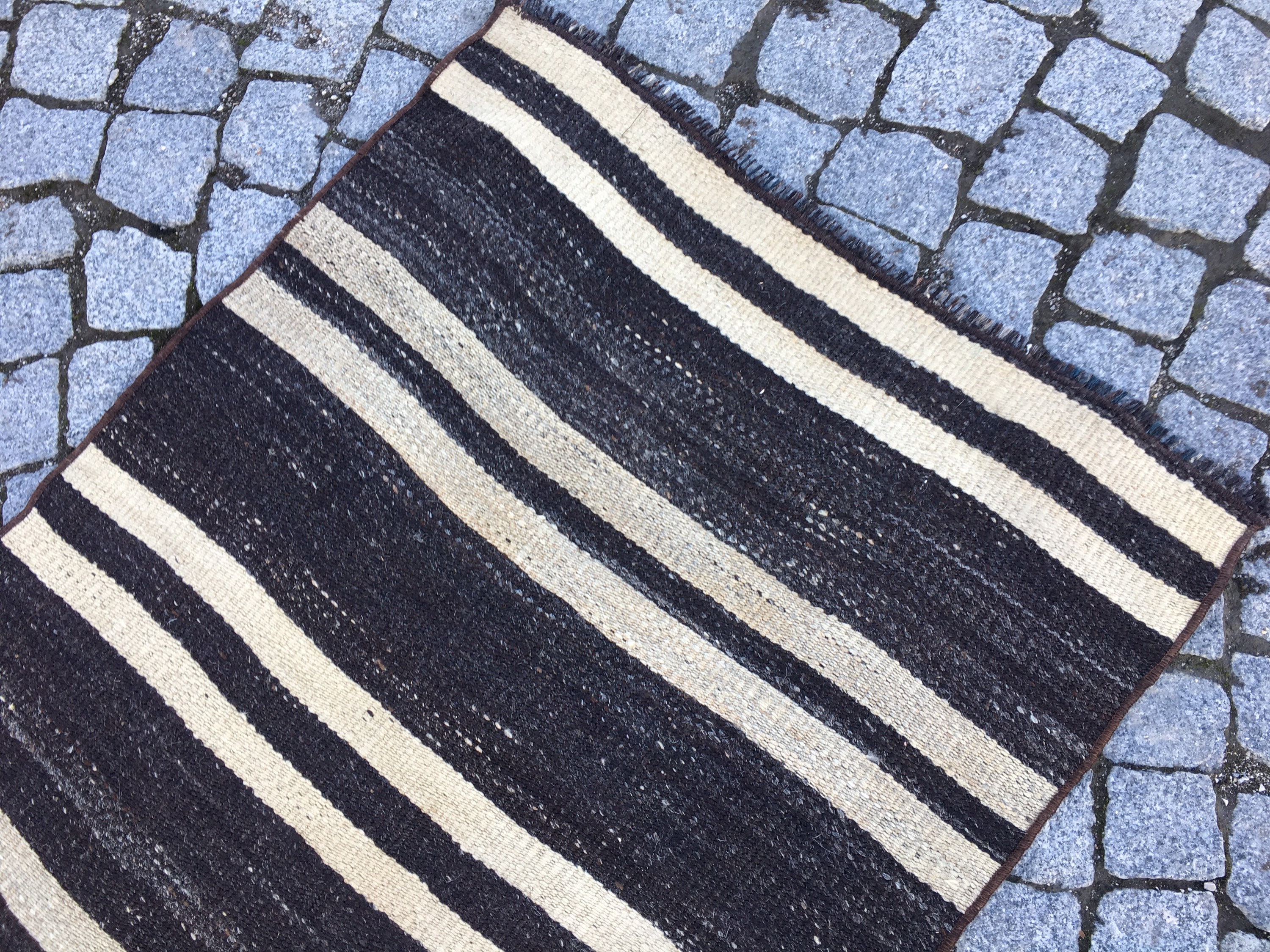 Black and white striped runner rug Organic goat hair Etsy