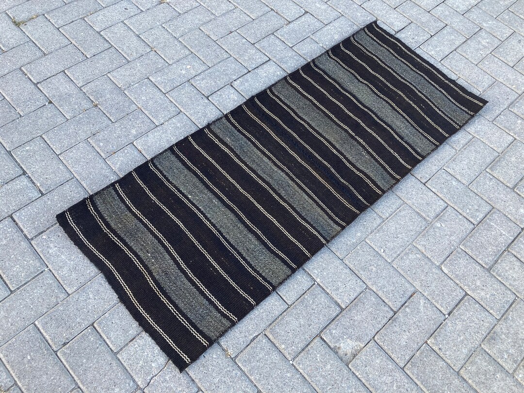 Short Hair Rug Black Short Runner Rug, Striped Runner Rug, Goat Hair Runner Rug ...