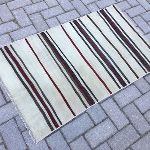 Vintage Turkish Kilim Rug: Striped Wool Entryway Rug (2x4 ft)