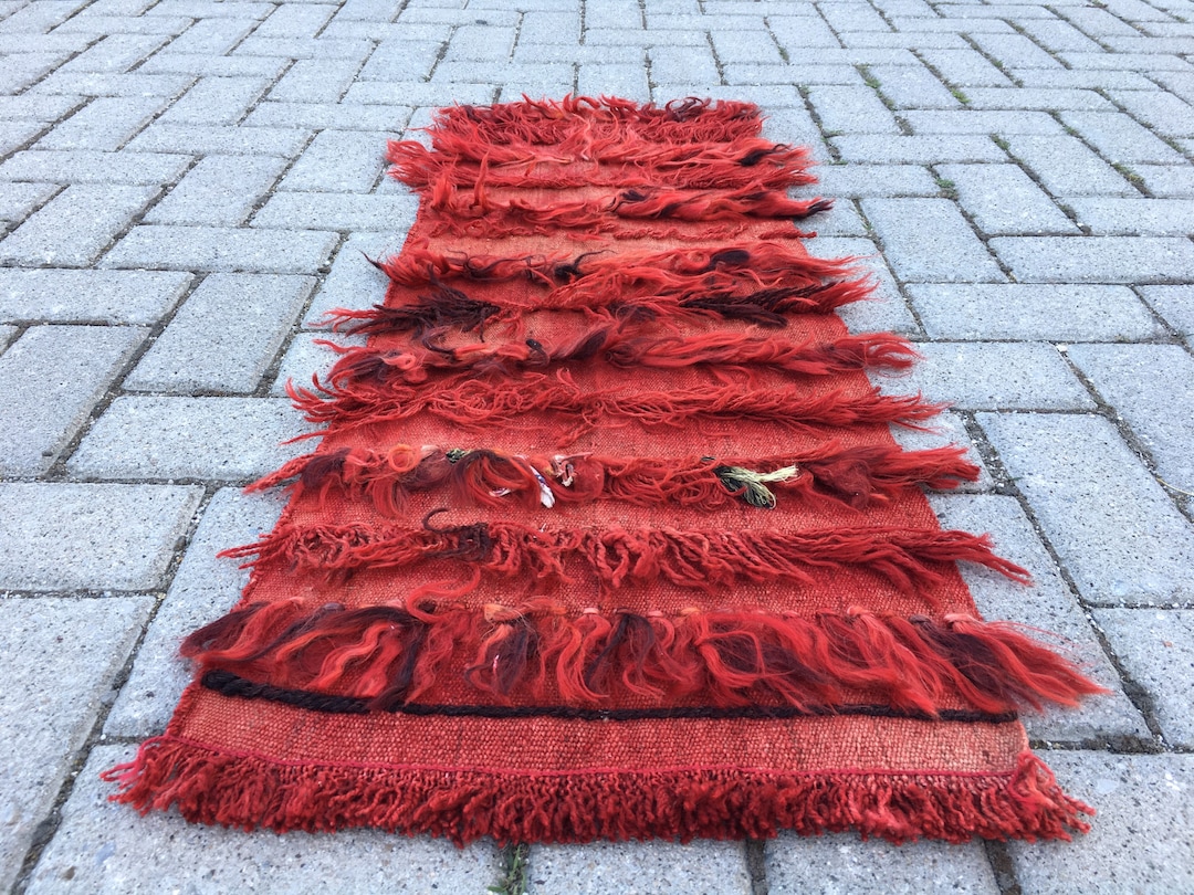Shaggy Ribbon Rug Vintage Shaggy Rug Small Shaggy Rug Red Small Rug Solid - Etsy