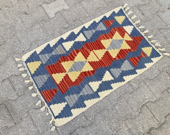 Colorful small rug, Oriental small rug , Small kilim rug , Door mat rug , Bath mat rug , Vintage small rug, Blue small rug, 2x3 small rug