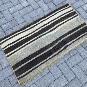 Vintage Turkish Kilim Rug: Striped Wool Flatweave Entryway Rug (2x3.6 ft)
