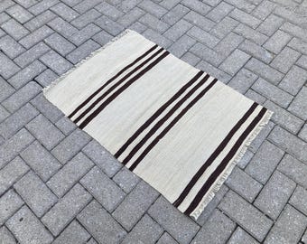 Vintage Turkish Kilim Rug: Striped Wool Flatweave (2x3 ft)
