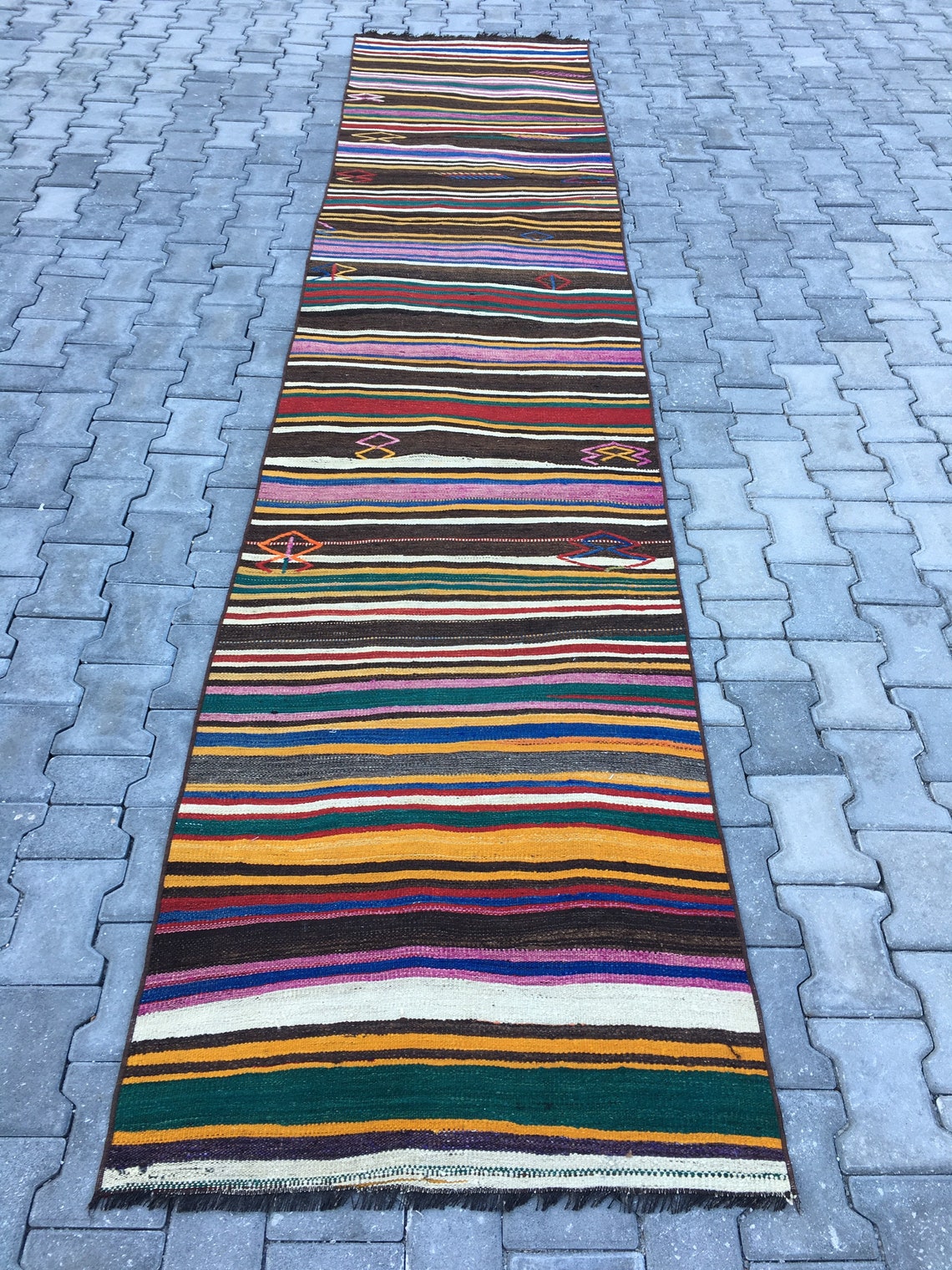 Vintage multicolor runner rug Hallway runner rug Long Etsy