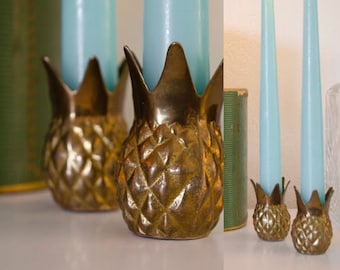 Vintage Brass Pineapple Candle Stick Holder Set